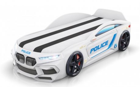 Кровати для подростков Romack машина Romeo-M Полиция с подсветкой фар, ящиком и экоматрасом