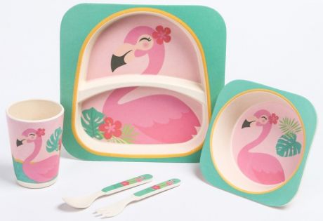 Посуда Крошка Я Набор детской бамбуковой посуды Фламинго (5 предметов)