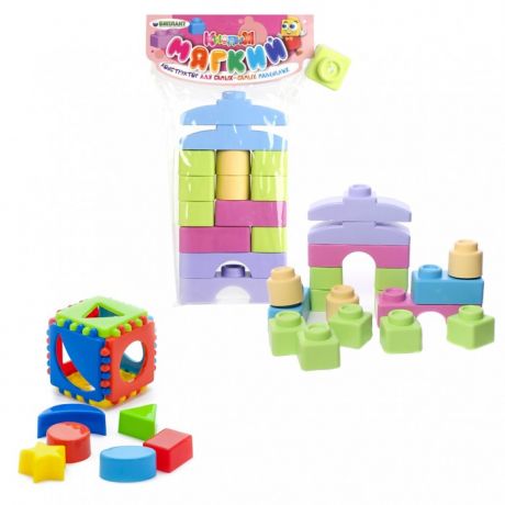 Развивающие игрушки Тебе-Игрушка Набор Игрушка Кубик логический малый + Мягкий конструктор для малышей кноп