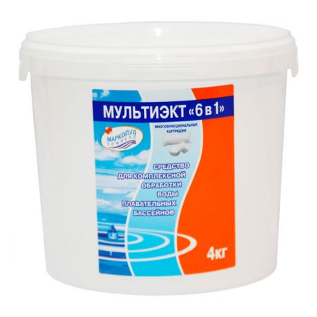 Бытовая химия Маркопул Кемиклс Мультиэкт 6 в 1 Комплексное средство для обеззараживания и очистки воды 4 кг