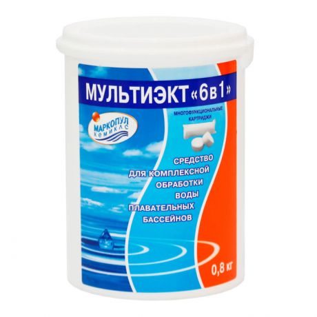 Бытовая химия Маркопул Кемиклс Мультиэкт 6 в 1 Комплексное средство для обеззараживания и очистки воды 0.8 кг