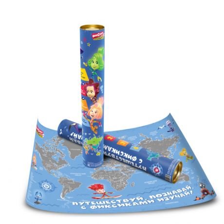 Атласы и карты Фиксики Скретч карта мира для детей с загадками и прикольными стикерами и областями России
