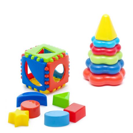 Развивающие игрушки Тебе-Игрушка Набор Игрушка Кубик логический малый + Пирамида детская малая
