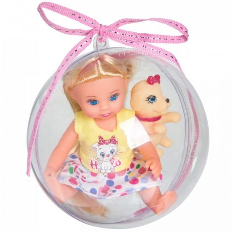 Куклы и одежда для кукол Bondibon Набор игровой куколка Oly 13 см с собачкой в прозрачном шаре ВВ3884