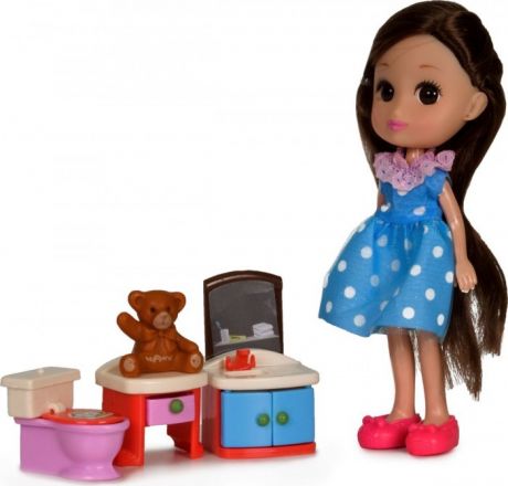 Куклы и одежда для кукол Yako Кукла Катенька 16.5 см с набором мебели Ванная комната