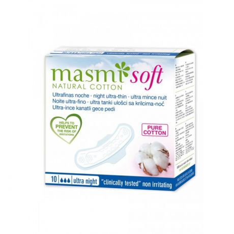 Гигиенические прокладки Masmi Ультратонкие ночные гигиенические прокладки Soft из натурального хлопка 10 шт.