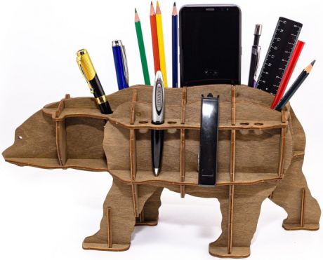 Сборные модели Eco Wood Art Сборная модель 3D Ewa Design Настольный органайзер Медведь