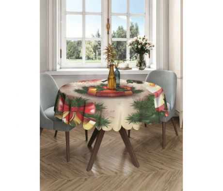 Товары для праздника JoyArty Круглая скатерть на кухонный и праздничный стол Новогодний дух 150x150 см
