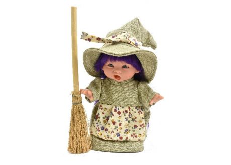 Куклы и одежда для кукол Lamagik S.L. Пупс-мини Ведьмочка с фиолетовыми волосами в бежевом платье и шляпе 18 см