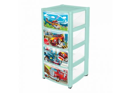 Ящики для игрушек Пластишка Комод детский на колесах с выдвижными ящиками и аппликацией 4 ящика