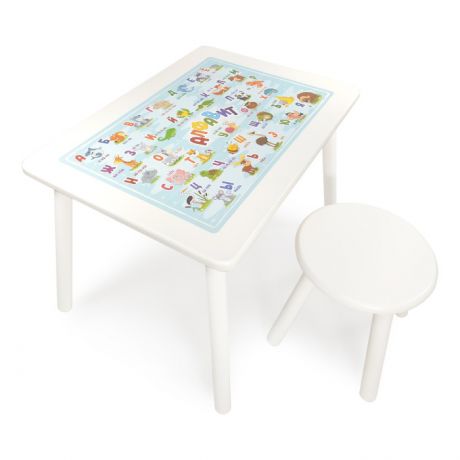 Детские столы и стулья Rolti Комплект стол и табурет круглый с накладкой Алфавит