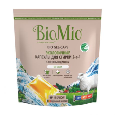 Бытовая химия BioMio Экологичные капсулы для стирки белья без запаха 16 шт.