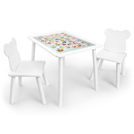 Детские столы и стулья Rolti Baby Комплект детский стол с накладкой Алфавит и два стула Мишка