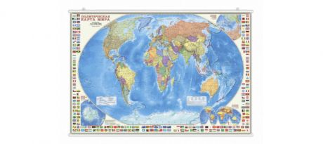 Атласы и карты Геодом Карта настенная на рейках Мир Политический с флагами 124х80 см