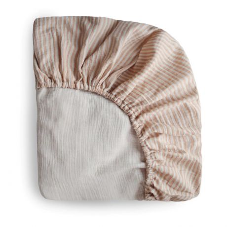 Простыни Mushie Муслиновая пеленка-простыня на резинке Natural Stripe