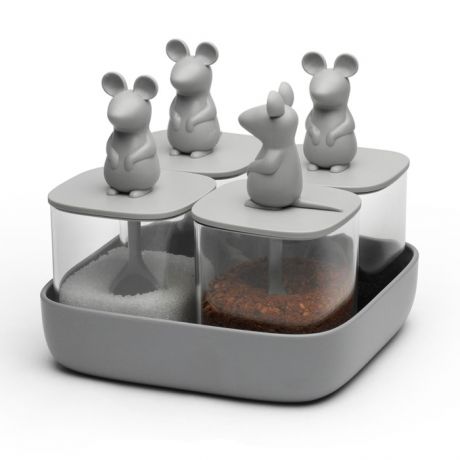 Контейнеры для еды Qualy Набор банок для сыпучих продуктов Lucky Mouse Seasoning 4 шт.