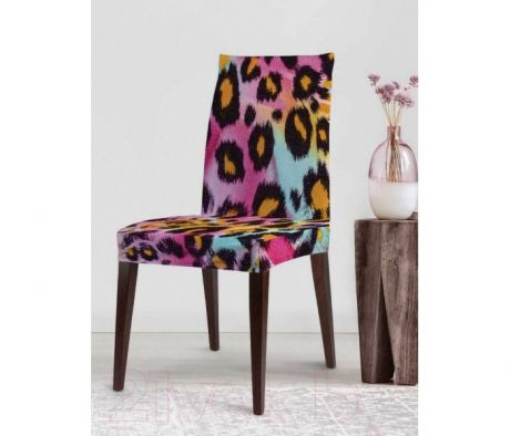 Аксессуары для мебели JoyArty Декоративный чехол на стул Яркий леопард со спинкой велюровый