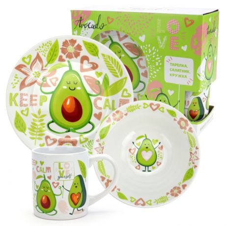 Посуда и инвентарь ND Play Набор посуды в подарочной упаковке Авокадо Keep Calm 3 предмета фарфор