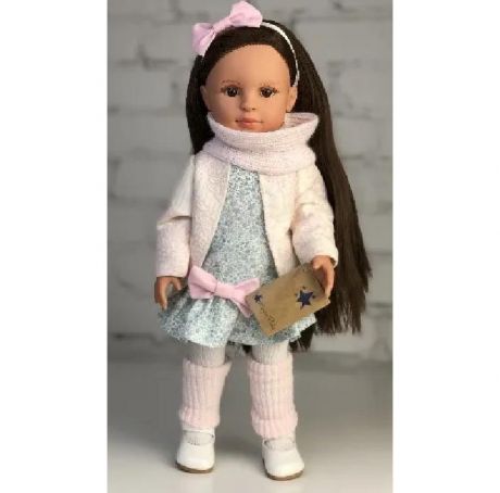 Куклы и одежда для кукол Lamagik S.L. Кукла Нина в голубом платье и белом жакете с шарфом и гетрами 42 см