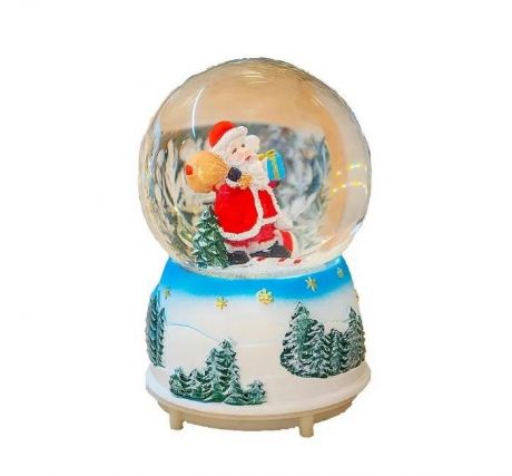 Новогодние украшения Лючия Фигурка декоративная Снежный шар Дед Мороз c RGB подсветкой и мелодией