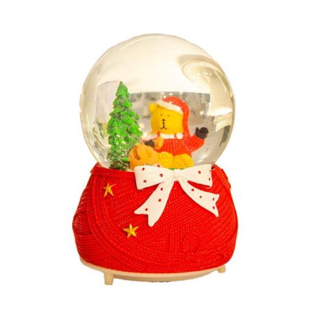 Новогодние украшения Лючия Фигурка декоративная Снежный шар Медвежонок c RGB подсветкой и мелодией