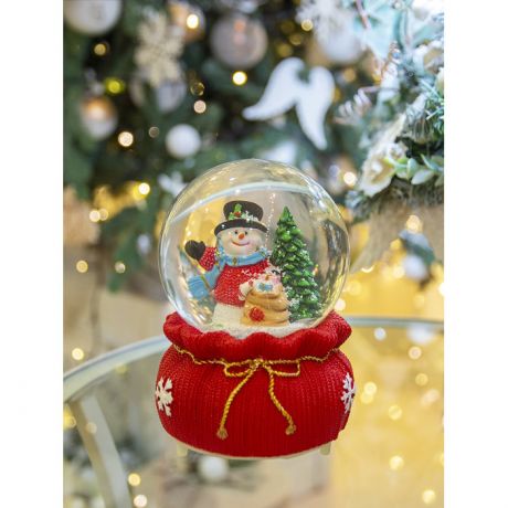 Новогодние украшения Лючия Фигурка декоративная Снежный шар Снеговик c RGB подсветкой и мелодией