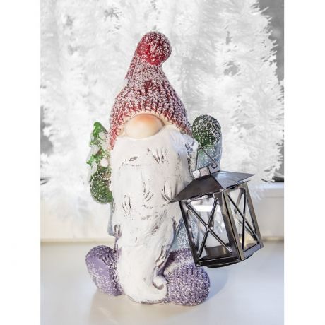 Новогодние украшения Лючия Фигурка декоративная Гном с фонариком с LED подсветкой