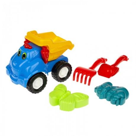 Игрушки в песочницу Colorplast Набор Смайл Самосвал №2: машинка, лопатка и грабельки, две пасочки