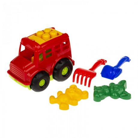 Игрушки в песочницу Colorplast Набор Бусик №2: автобус, лопатка и грабельки, две пасочки