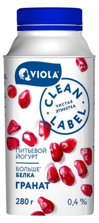 Йогурт питьевой Viola Clean Label Гранат 0,4%, 280 мл