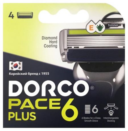 Сменные кассеты Dorco с 6 лезвиями для бритвенного станка Dorco Pace6 Plus SXA5040, 4 шт