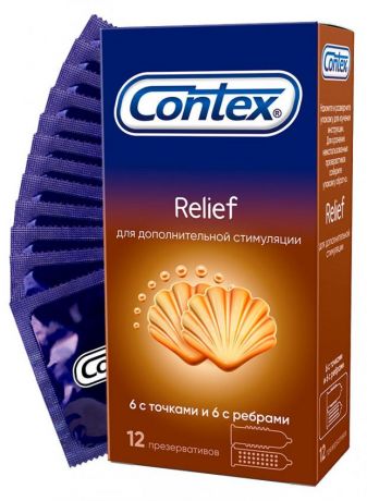 Презервативы Contex Relief 6 с ребрами и 6 с точками, 12 шт