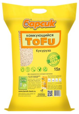 Наполнитель комкующийся Барсик Tofu кукурузный, 15 л