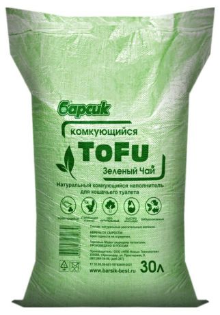Наполнитель комкующийся Барсик Tofu зеленый чай, 30 л