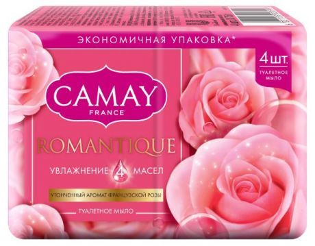 Мыло туалетное Camay Романтик с ароматом французской розы, 4х75 г