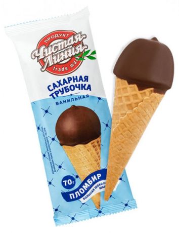 Мороженое пломбир Чистая Линия рожок ванильный в шоколадной глазури, 70 г