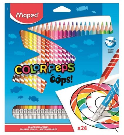 Карандаши цветные Maped c ластиком, 24 цвета