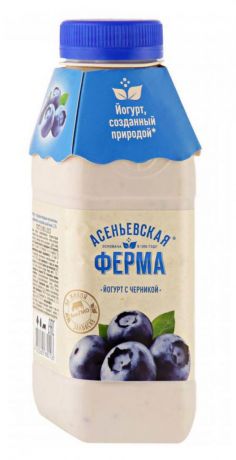 Йогурт питьевой Асеньевская ферма с черникой 1,5%, 330 мл
