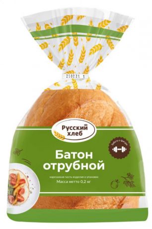 Батон Русский Хлеб Отрубной половинка нарезка, 200 г