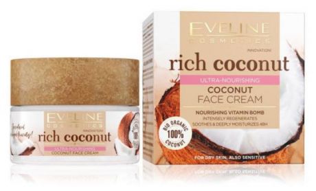 Крем для лица Eveline Rich Coconut интенсивно увлажняющий кокосовый, 50 мл