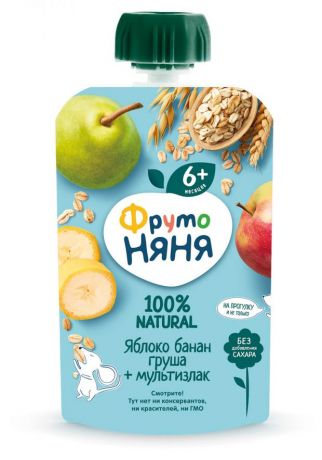 Пюре Фруто Няня из яблок, бананов и груш со злаками с 6 мес., 90 г