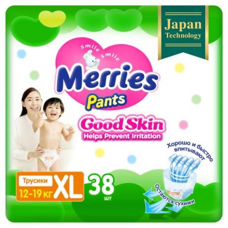 Подгузники-трусики Merries Good Skin XL (12-19 кг), 38 шт