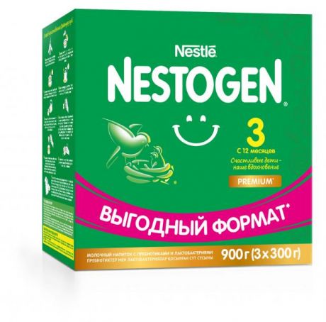 Молочко Nestogen 3 с пребиотиками и лактобактериями L.Reuteri с 12 мес. 900 г