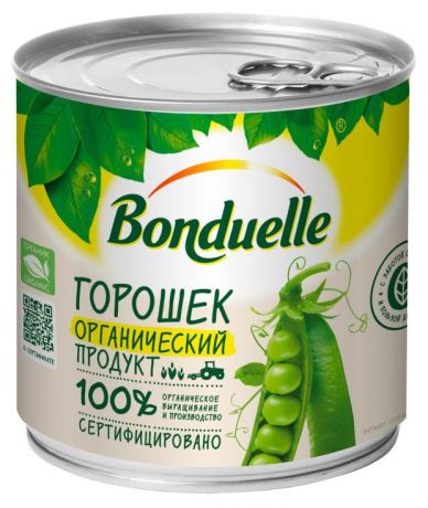Горошек BONDUELLE зеленый органический продукт, 425 мл