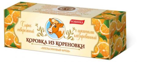 Сырок творожный Коровка из Кореновки глазированный с цукатами апельсина в белом шоколаде 23%, 50 г