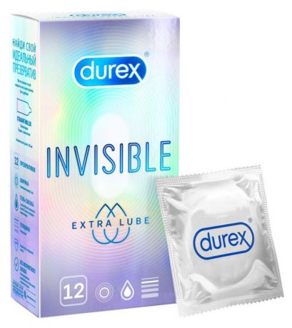 Презервативы из натурального латекса Durex Invisible Extra Lube No12