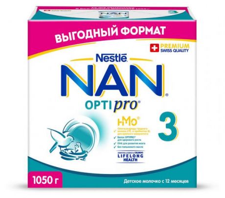 Смесь сухая молочная NAN 3 Optipro для роста иммунитета и развития мозга с 12 мес., 1050 г