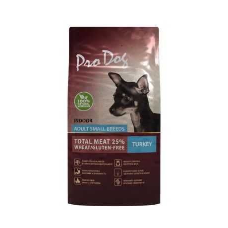 Корм для собак PRO DOG для мелких пород для поддержания оптимального веса, индейка сух. 500г