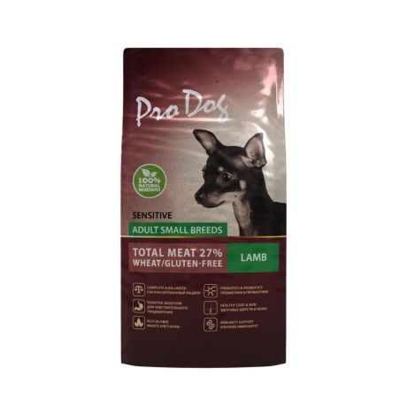 Корм для собак PRO DOG для мелких пород с чувствительным пищеварением, ягненок сух. 500г