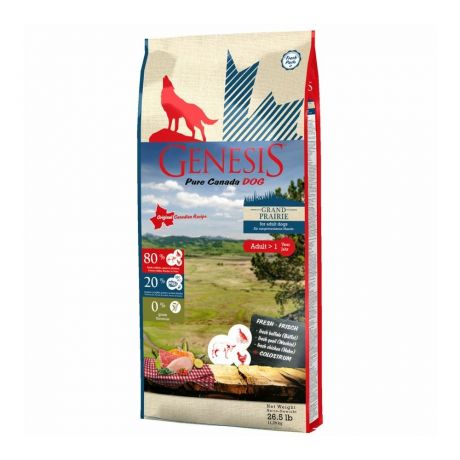 Корм для собак Genesis Pure Canada Grand Prairie Adult с чув.пищ., курица,буйвол, переп. сух.11,79кг